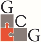 Logo with three letters G, C, G and puzzle pieces in brown and orange.